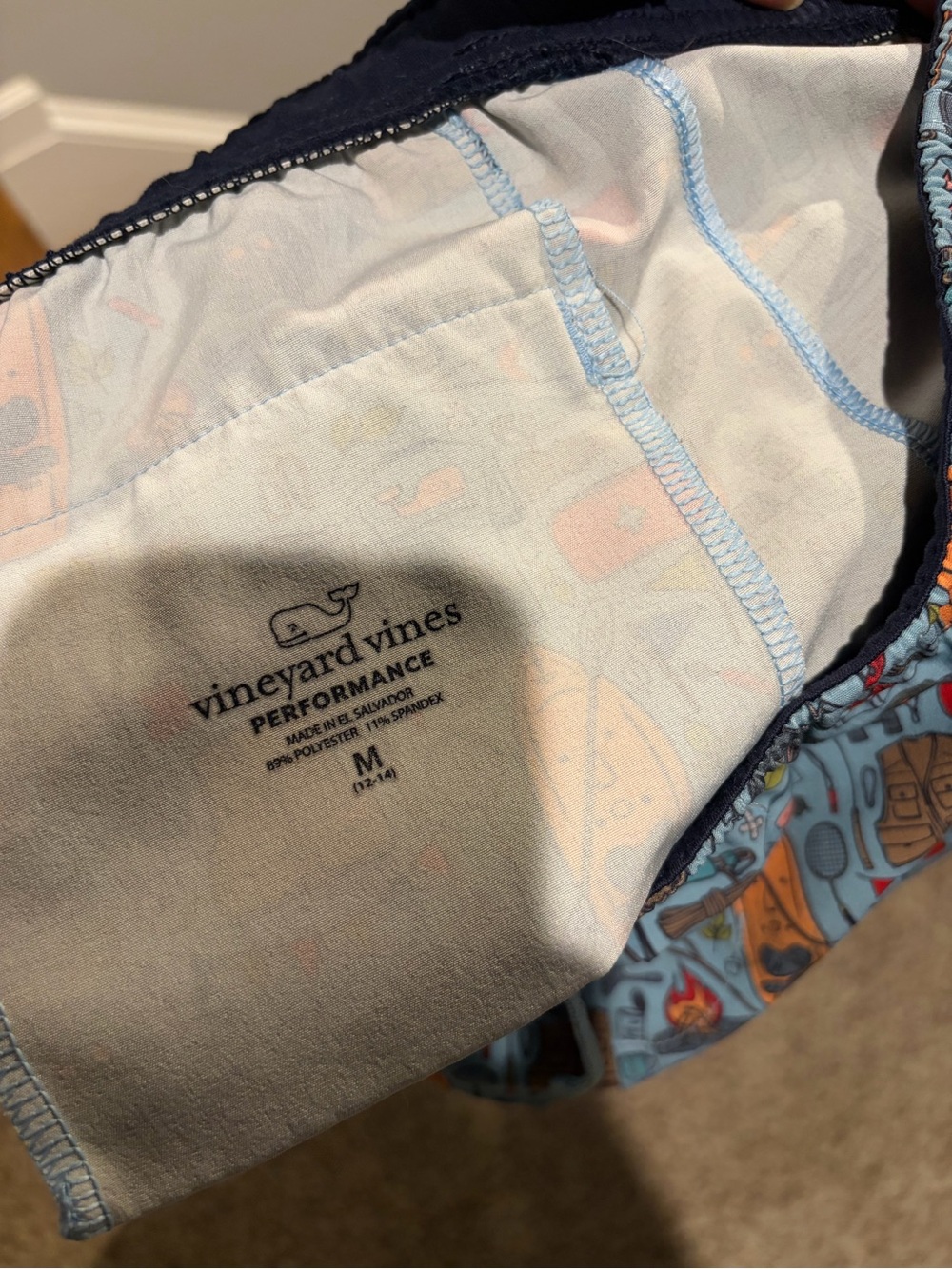 Vineyard Vines Kids One-Piece Swimsuit in Light Blue with Multicolor Camp Print